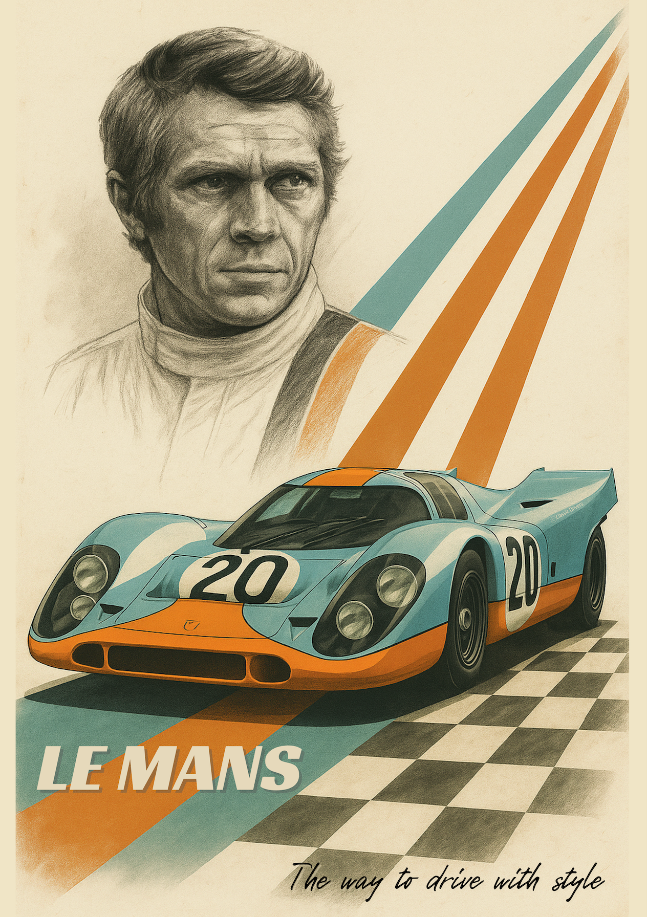 Affiche Classic Drivers Le Mans – McQueen 917K – Série limitée 70x50