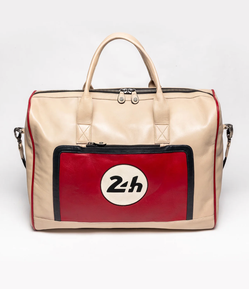 Sac week-end 24H Le Mans - cuir - écru et rouge racing
