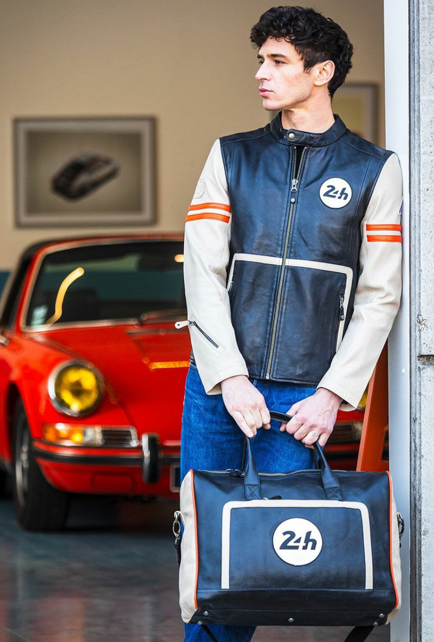 Sac week-end 24H Le Mans - cuir - noir et orange