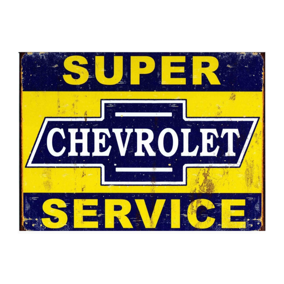 🛠️ Plaque métal Chevrolet Super Service – Esprit garage américain