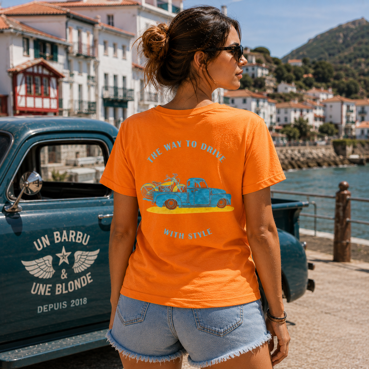 T-shirt femme Un Barbu et Une Blonde – The Way to Drive – Orange