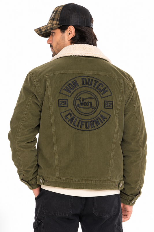 Veste Von Dutch California Riders – Velours côtelé kaki & Sherpa