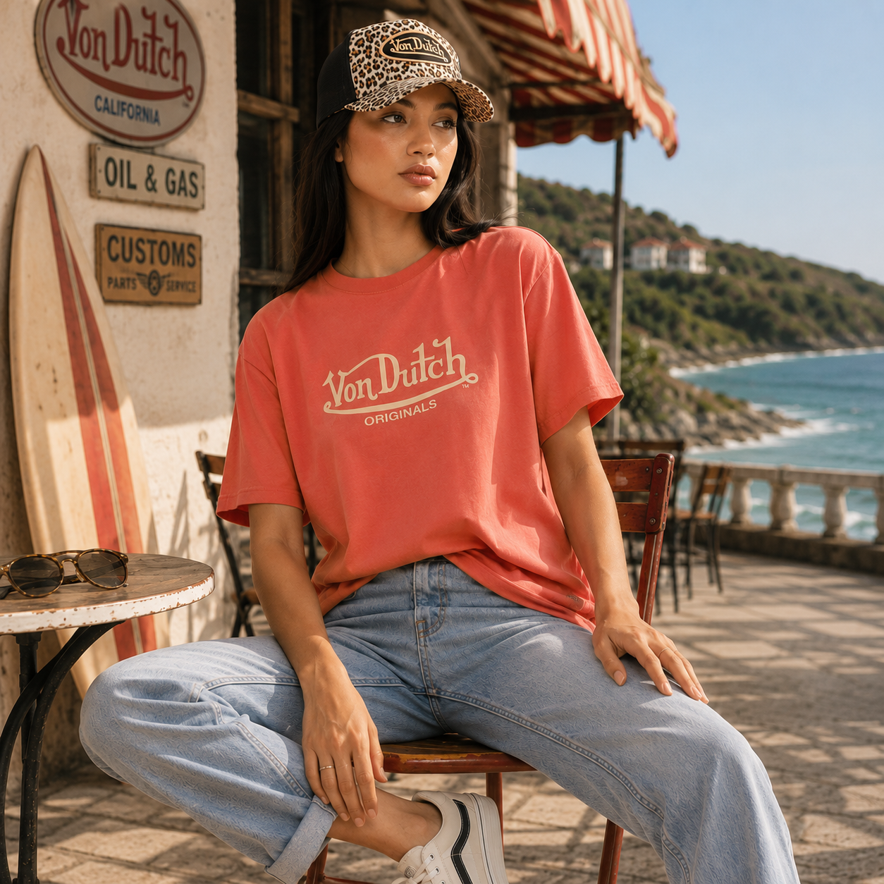 T-shirt femme Von Dutch Originals corail