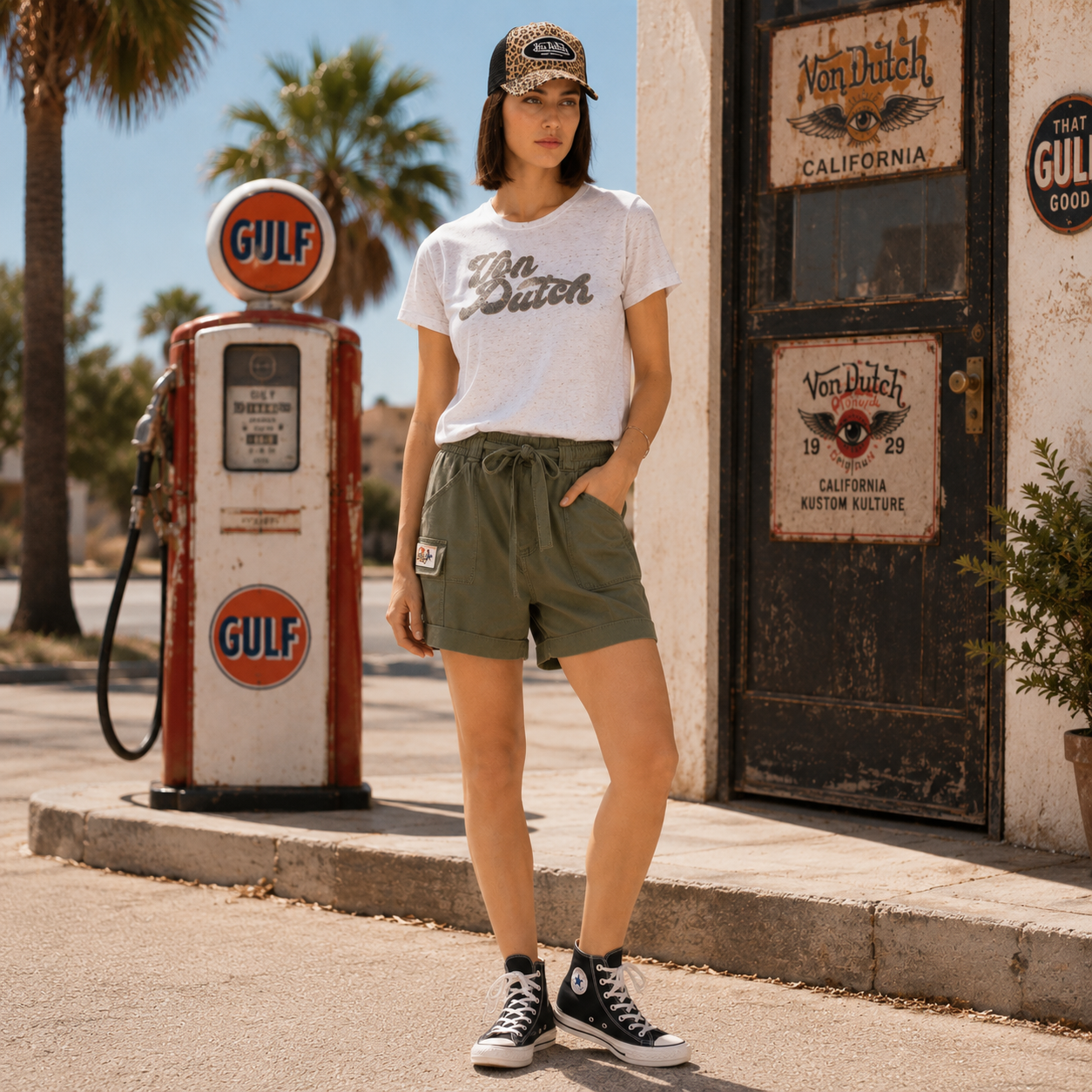 Short cargo femme Von Dutch en Tencel kaki