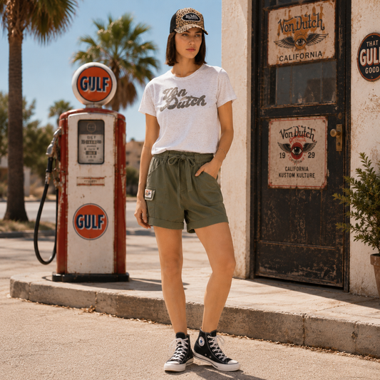 Short cargo femme Von Dutch en Tencel kaki