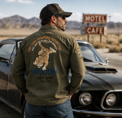 Surchemise Top Gun Saigon Vert Militaire – Tigre & Patchs Aviateur