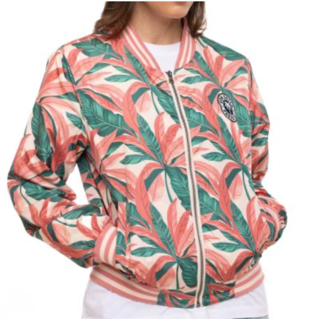 Blouson Femme Von Dutch Satin Tropical – Imprimé All Over & Patch Tissé