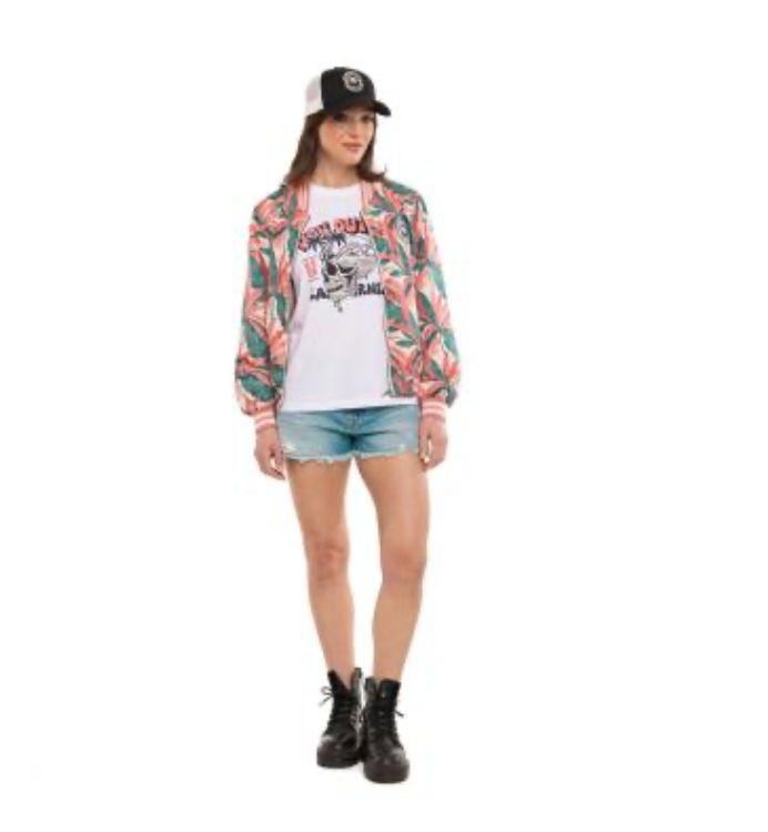 Blouson Femme Von Dutch Satin Tropical – Imprimé All Over & Patch Tissé