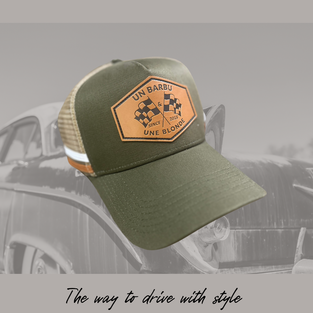 Casquette Trucker Kaki – Patch Cuir Embossé - Un Barbu et Une Blonde
