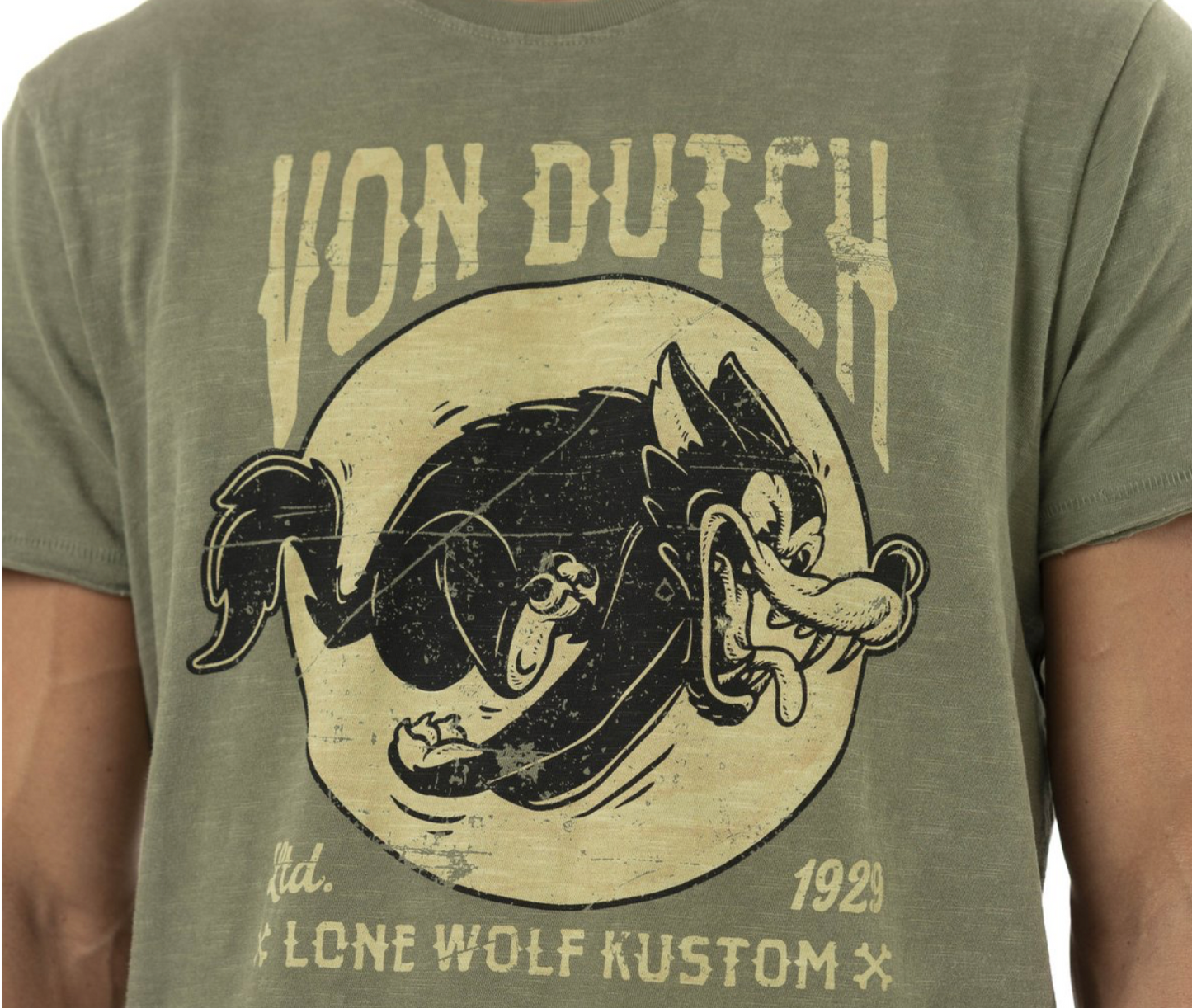 T-shirt Von Dutch kaki imprimé vintage