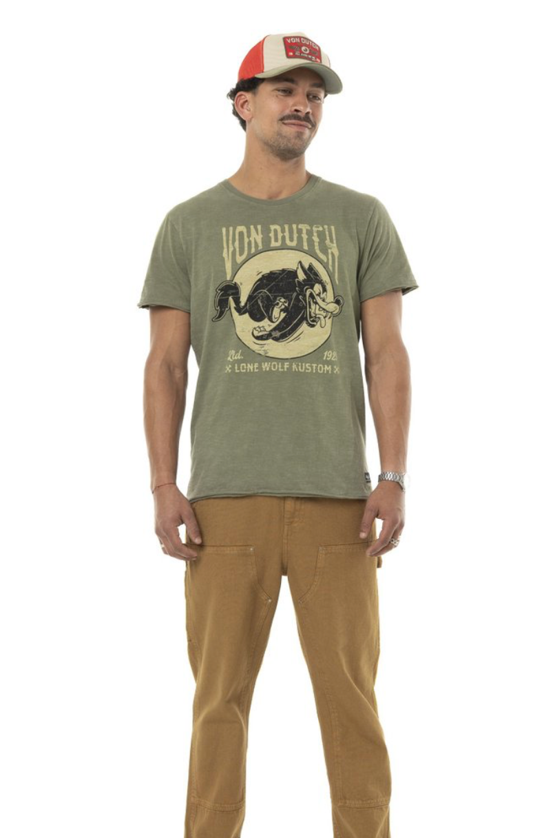 T-shirt Von Dutch kaki imprimé vintage