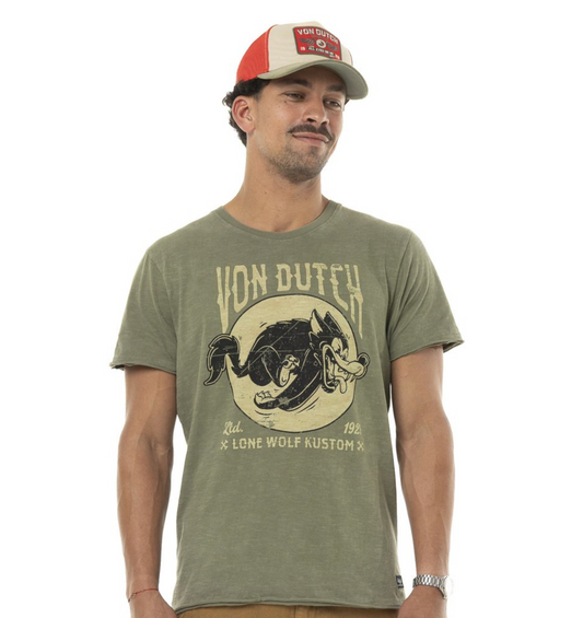 T-shirt Von Dutch kaki imprimé vintage
