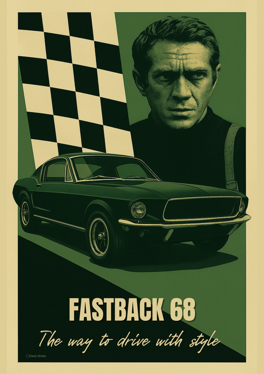 Affiche Classic Drivers Fastback 68  McQueen – Série limitée 70x50