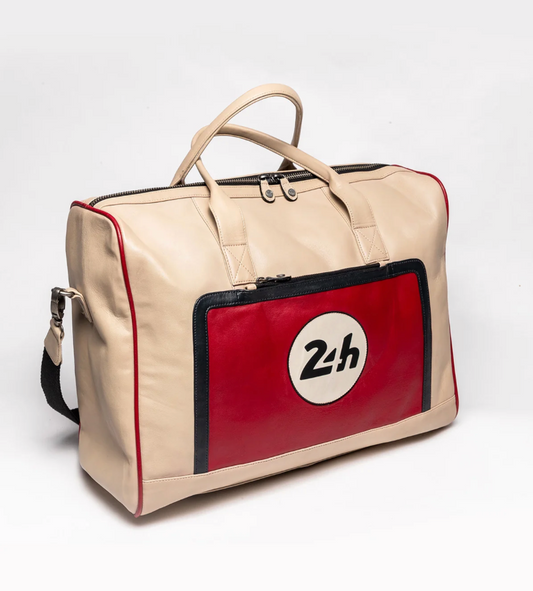 Sac week-end 24H Le Mans - cuir - écru et rouge racing