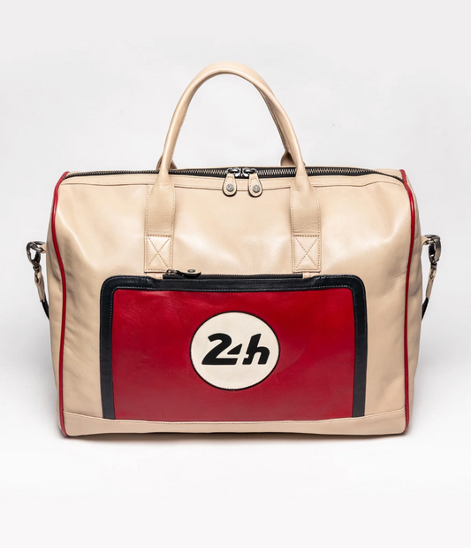 Sac week-end 24H Le Mans - cuir - écru et rouge racing