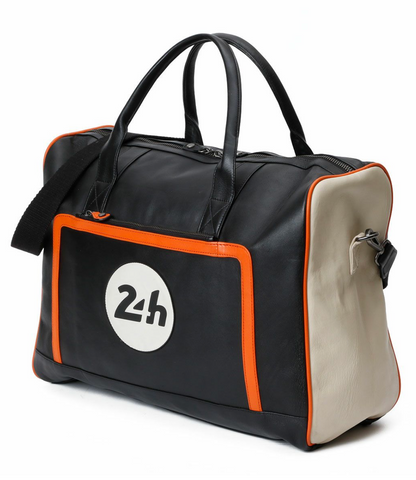 Sac week-end 24H Le Mans - cuir - noir et orange