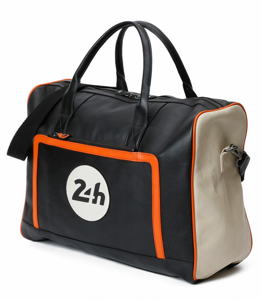 Sac week-end 24H Le Mans - cuir - noir et orange