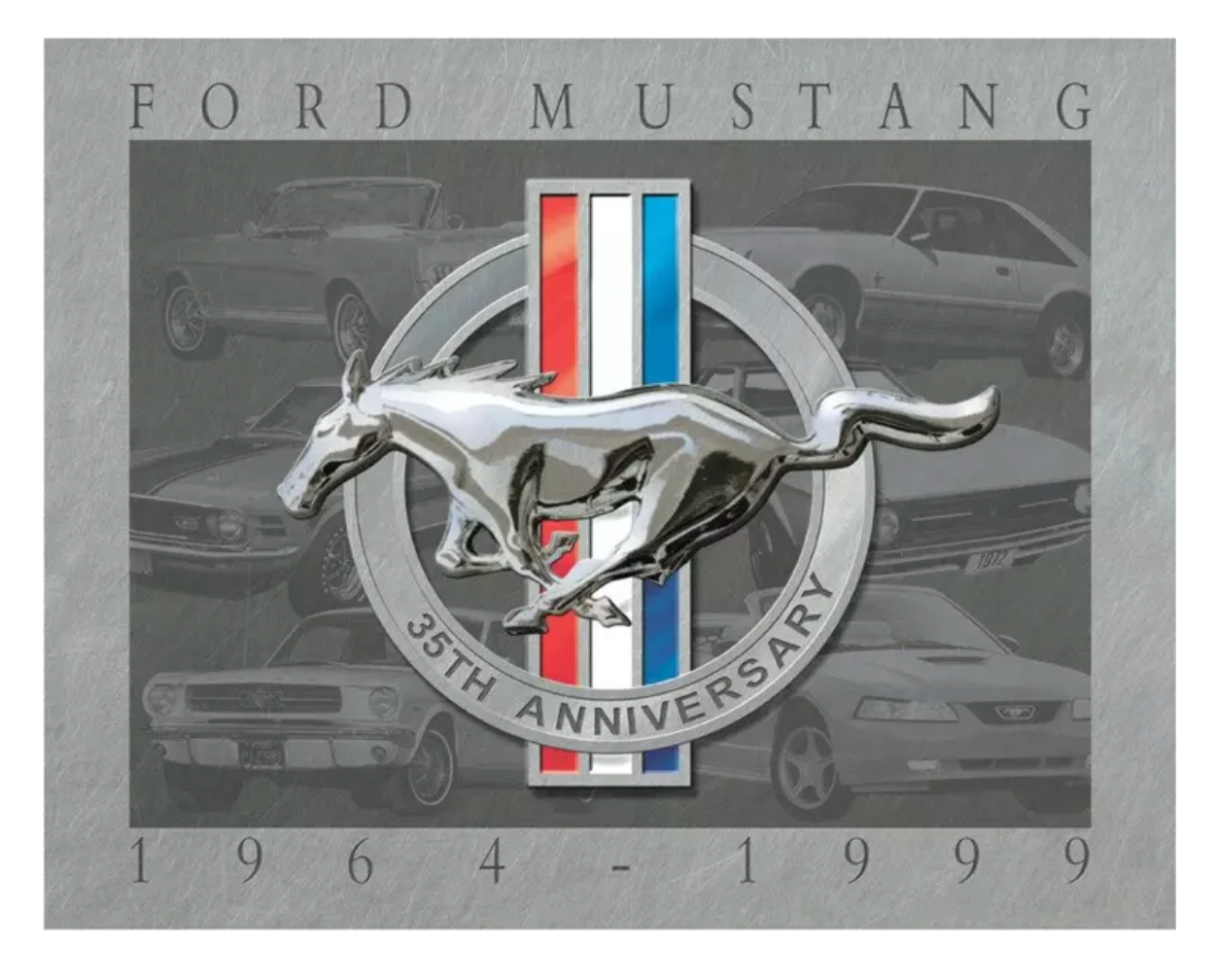 🏁 Plaque métal Ford Mustang – 35th Anniversary (1964–1999)