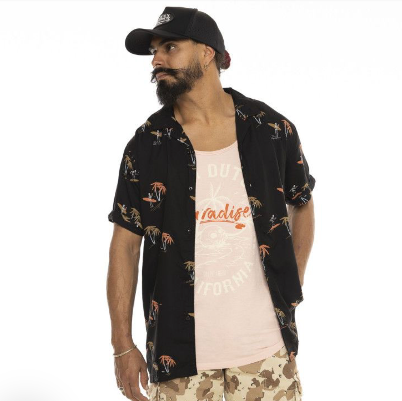 Chemisette Von Dutch Skulls & Palm  – Noir