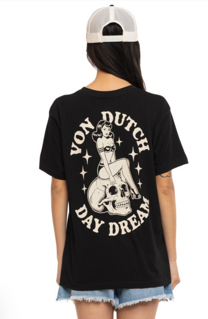 T-shirt Femme Von Dutch Day Dream Noir Vintage | Un Barbu et Une Blonde