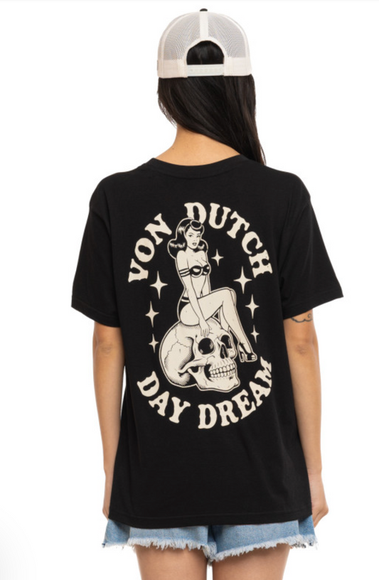 T-shirt Femme Von Dutch Day Dream Noir Vintage | Un Barbu et Une Blonde