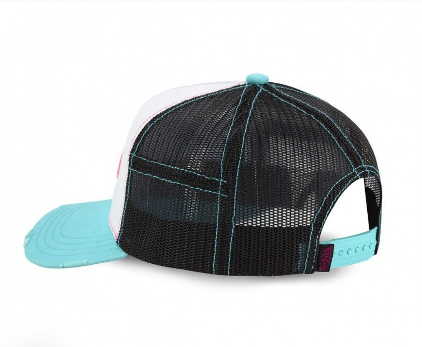 Casquette Von Dutch Trucker Turquoise & Rose Vintage | Logo Ovale Brodé