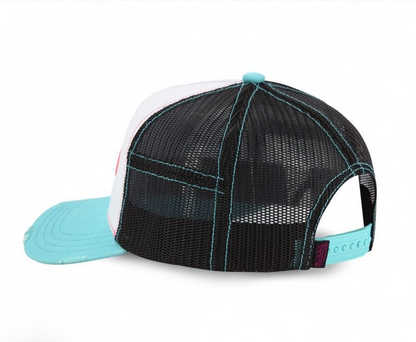 Casquette Von Dutch Trucker Turquoise & Rose Vintage | Logo Ovale Brodé