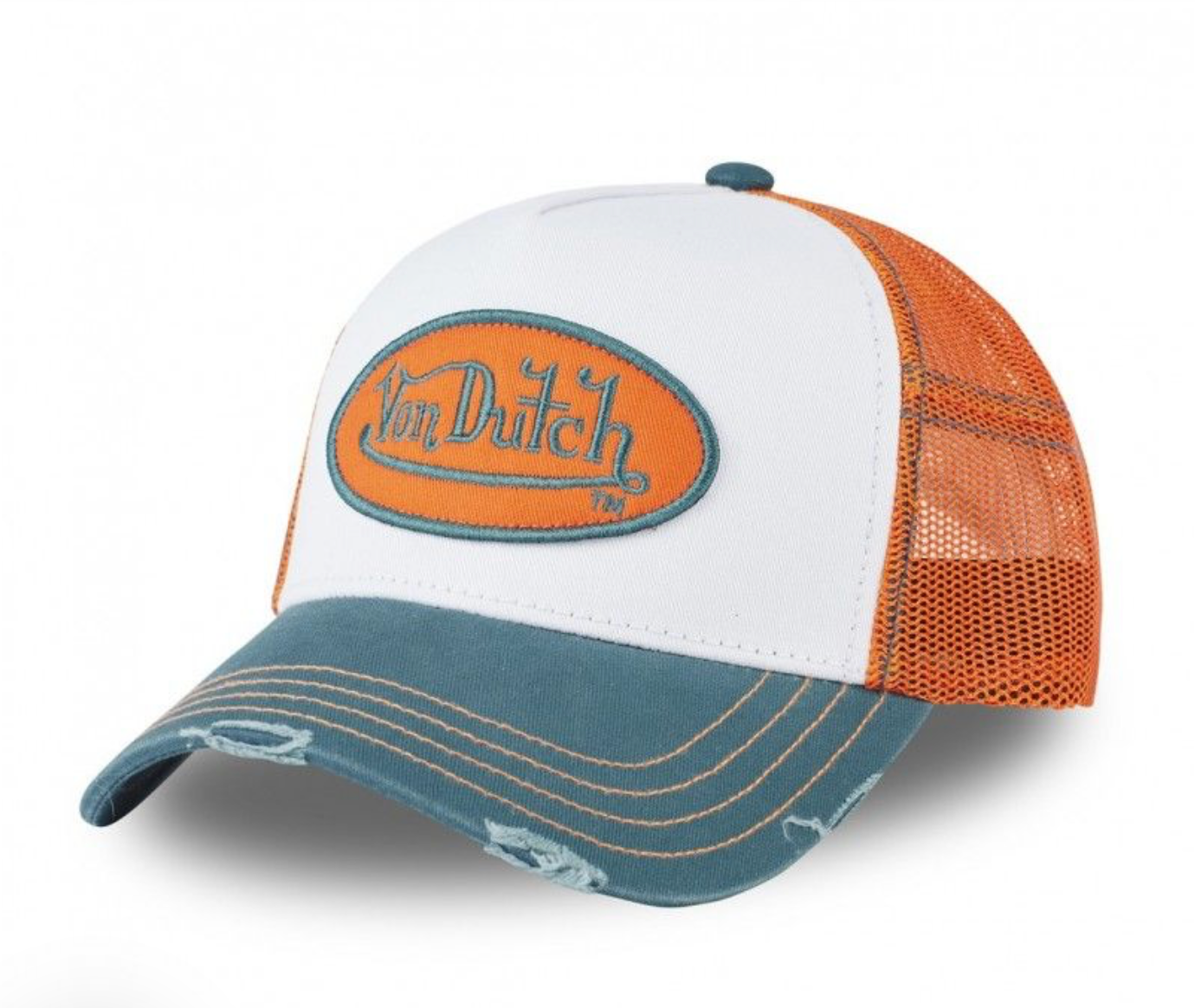 Casquette Von Dutch Trucker Orange & Bleu Vintage | Logo Ovale Brodé