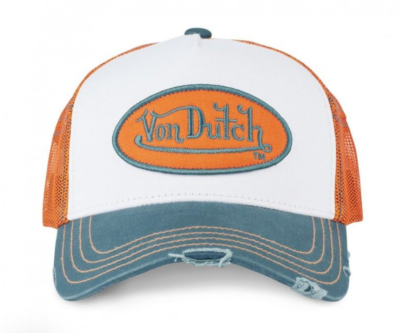 Casquette Von Dutch Trucker Orange & Bleu Vintage | Logo Ovale Brodé