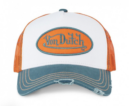 Casquette Von Dutch Trucker Orange & Bleu Vintage | Logo Ovale Brodé