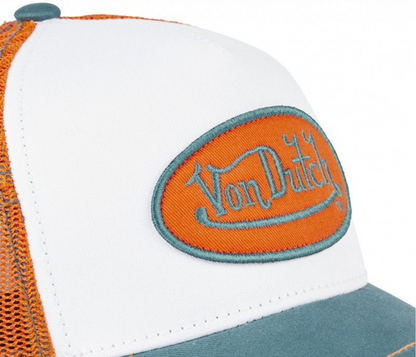 Casquette Von Dutch Trucker Orange & Bleu Vintage | Logo Ovale Brodé
