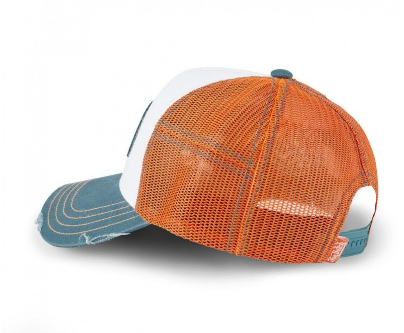 Casquette Von Dutch Trucker Orange & Bleu Vintage | Logo Ovale Brodé