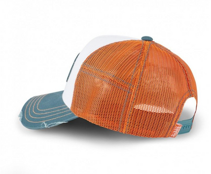 Casquette Von Dutch Trucker Orange & Bleu Vintage | Logo Ovale Brodé