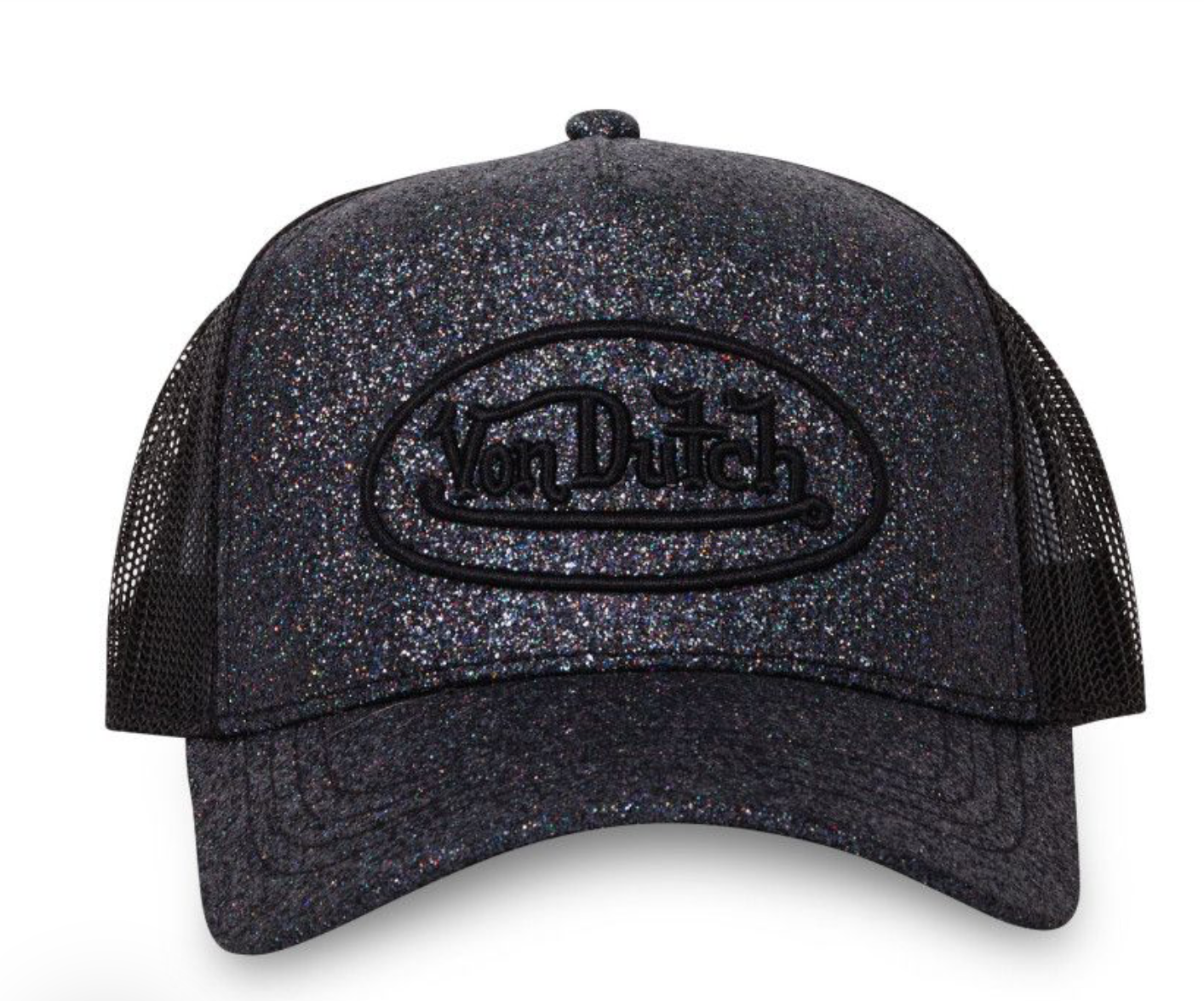 Casquette Von Dutch Trucker Glitter Noir | Logo Brodé Noir