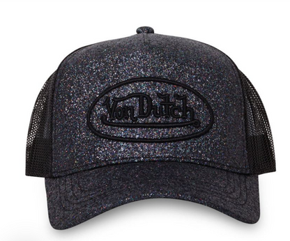 Casquette Von Dutch Trucker Glitter Noir | Logo Brodé Noir