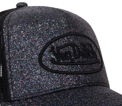 Casquette Von Dutch Trucker Glitter Noir | Logo Brodé Noir