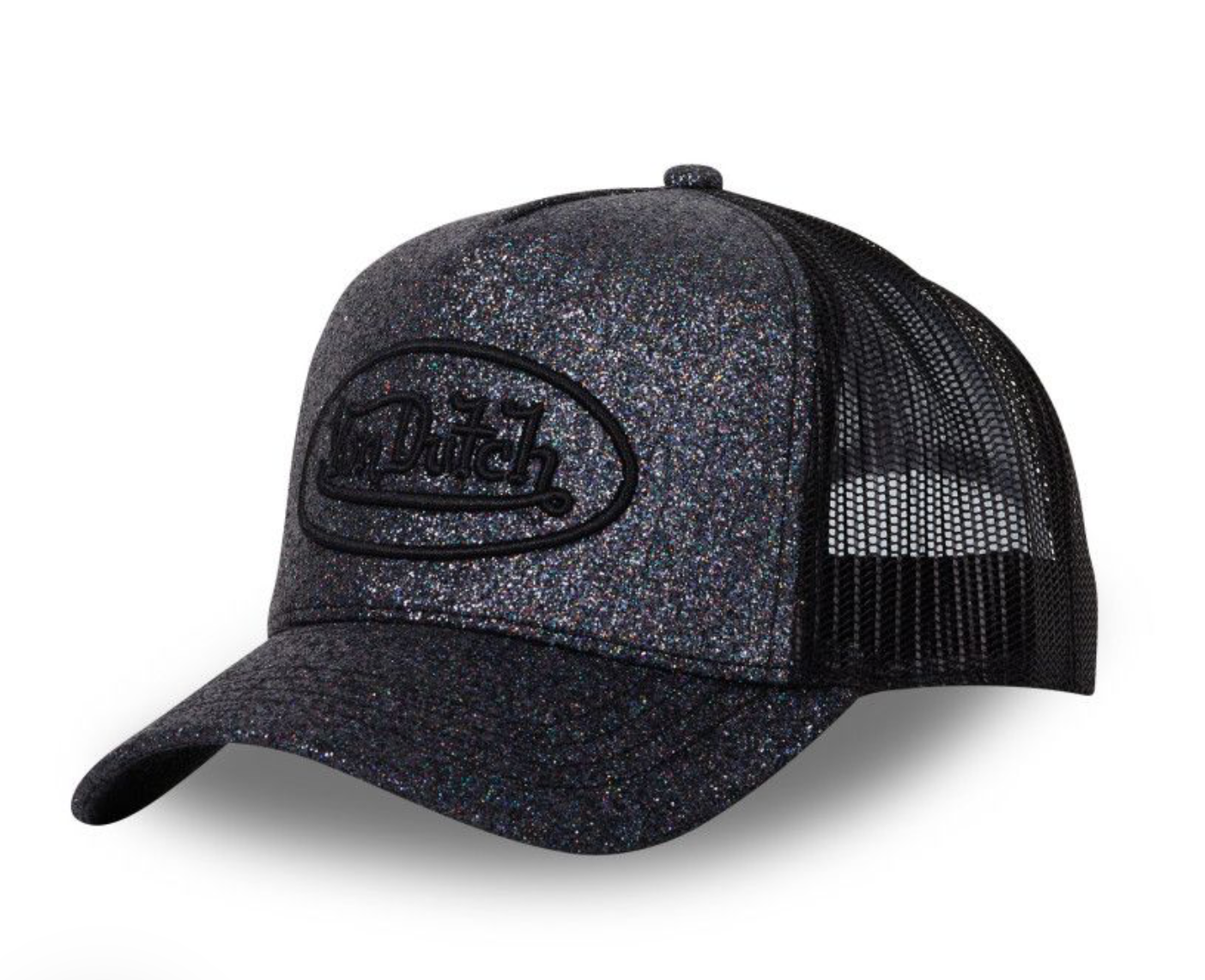 Casquette Von Dutch Trucker Glitter Noir | Logo Brodé Noir