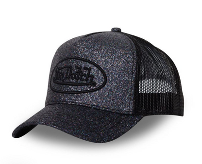 Casquette Von Dutch Trucker Glitter Noir | Logo Brodé Noir
