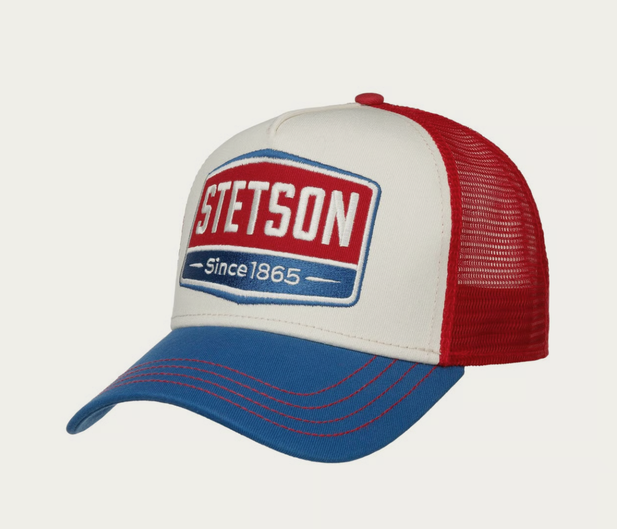 Casquette Trucker Stetson Gasoline Bleu Rouge Vintage | Un Barbu et Une Blonde