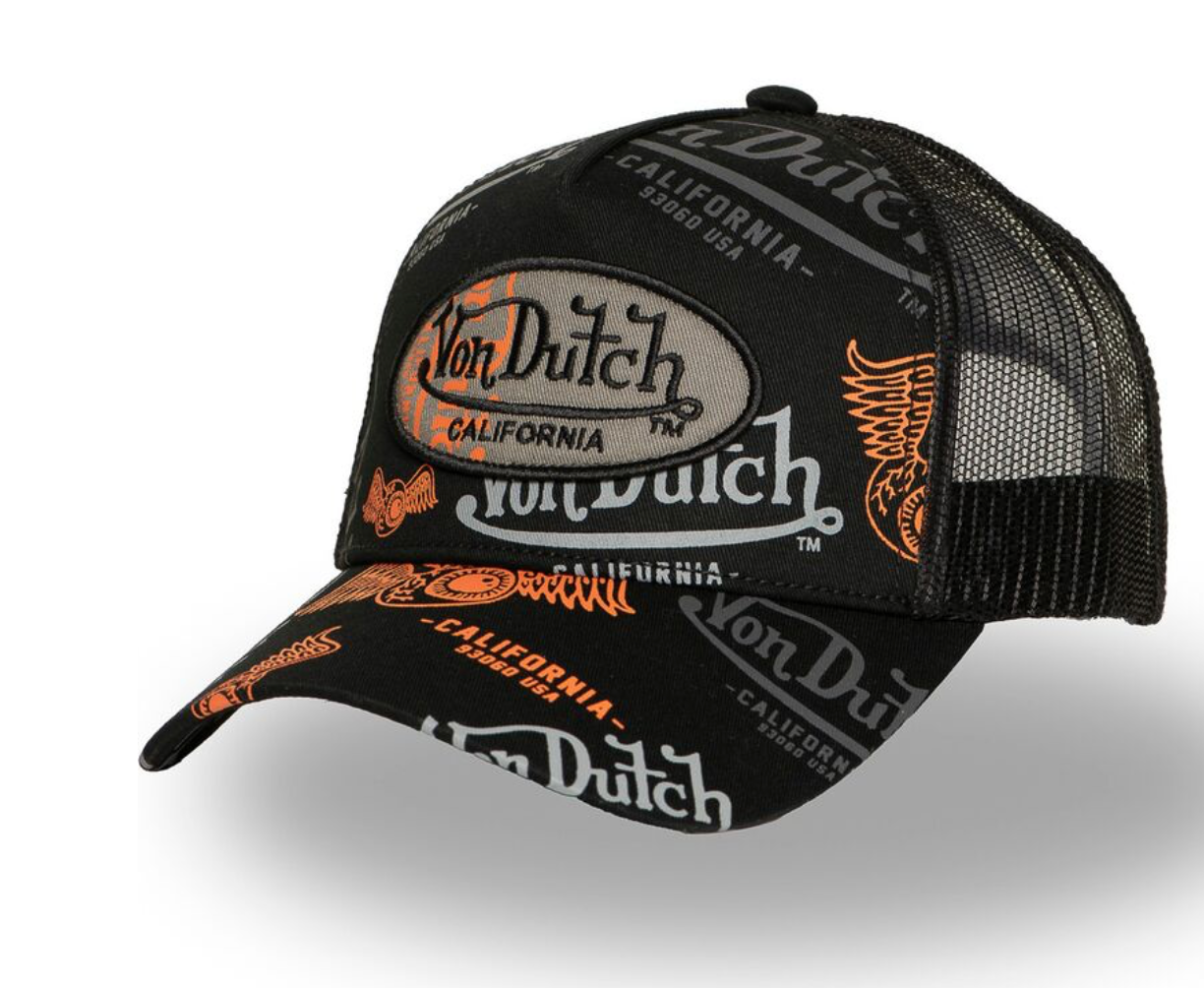 Casquette Trucker Von Dutch All Over – Noir, Gris & Orange