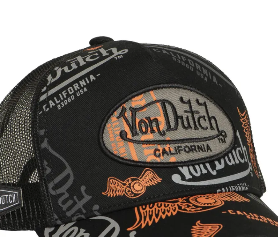 Casquette Trucker Von Dutch All Over – Noir, Gris & Orange