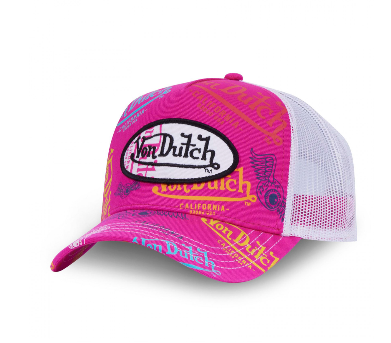 Casquette Trucker Von Dutch All Over – Fuchsia & Blanc