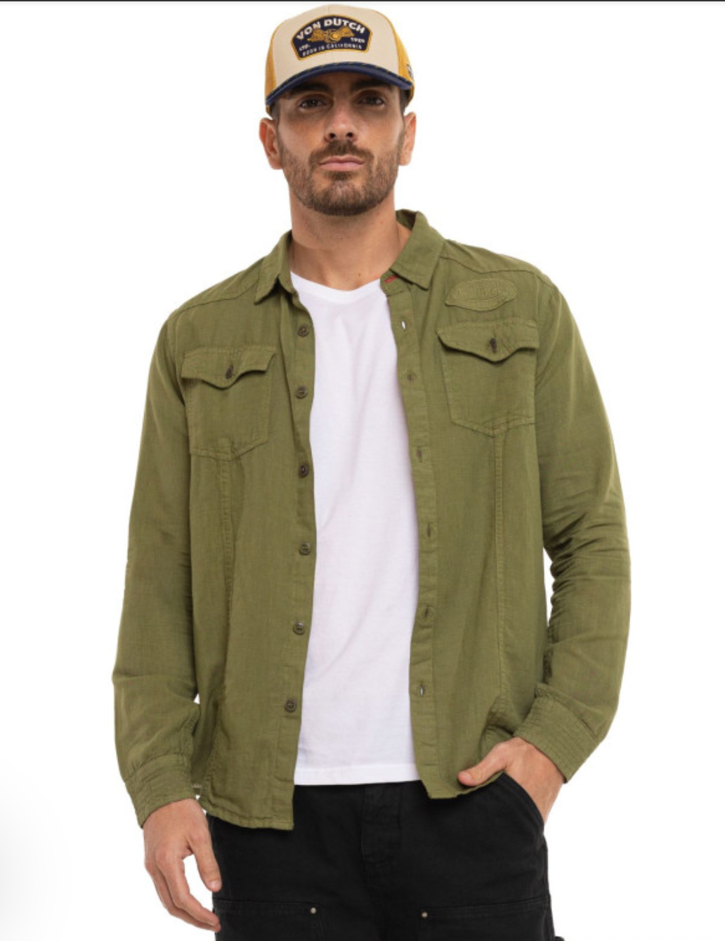 Chemise Homme Von Dutch Mojave – Coton & Lin Kaki