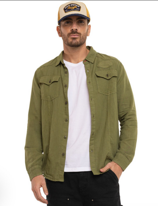 Chemise Homme Von Dutch Mojave – Coton & Lin Kaki
