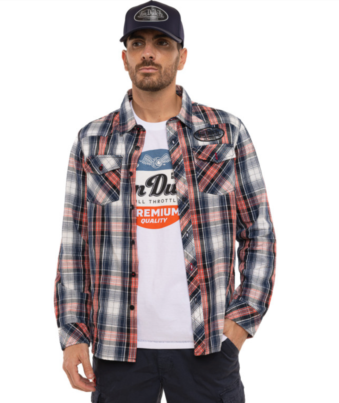 Chemise Homme Von Dutch Carreaux Vintage Bleu & Rouge