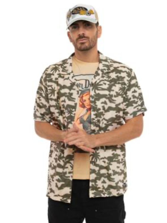 Chemisette Homme Von Dutch Tropical Camo Beige | 100% Viscose | Un Barbu et Une Blonde