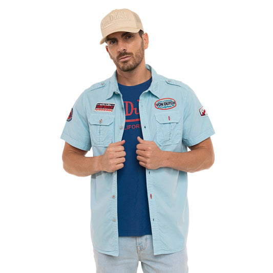 Chemisette Homme Von Dutch Bleu Ciel Patchs Vintage  | Un Barbu et Une Blonde