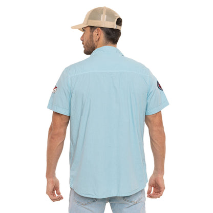 Chemisette Homme Von Dutch Bleu Ciel Patchs Vintage  | Un Barbu et Une Blonde