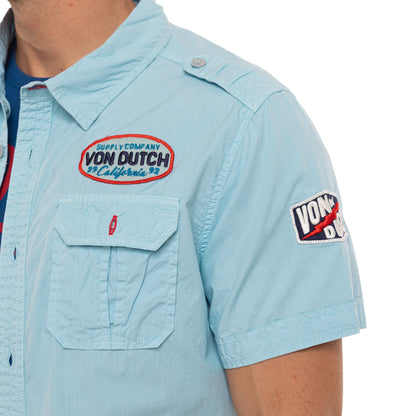 Chemisette Homme Von Dutch Bleu Ciel Patchs Vintage  | Un Barbu et Une Blonde