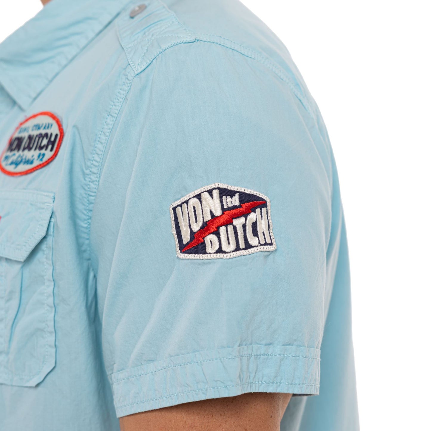 Chemisette Homme Von Dutch Bleu Ciel Patchs Vintage  | Un Barbu et Une Blonde